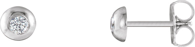 14K Gold Natural Diamond Round Bezel-Set Stud Earrings - White Gold