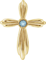 14K Gold Round Natural Aquamarine Bezel-Set Cross Necklace or Pendant - Yellow Gold