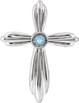 14K Gold Round Natural Aquamarine Bezel-Set Cross Necklace or Pendant - White Gold