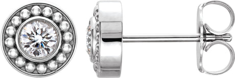Platinum Round Natural Diamond Bezel-Set Beaded Earrings