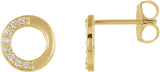 14K Gold Round Natural Diamond Accented Circle Earrings – 1.1mm Stones - Yellow Gold