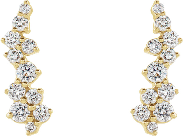 14K Gold Round Natural Diamond Accented Ear Climbers II - Yellow Gold - view 5