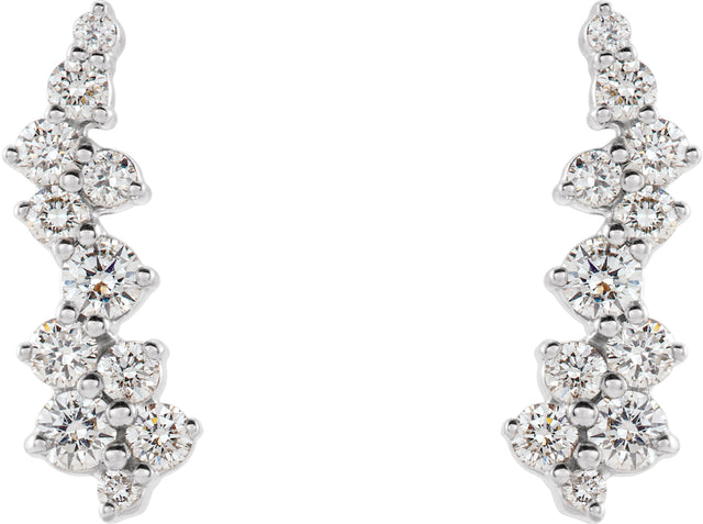 14K Gold Round Natural Diamond Accented Ear Climbers II - White Gold - view 4