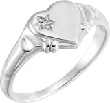 14K Gold Round Natural Diamond Accented Youth Heart Ring - White Gold