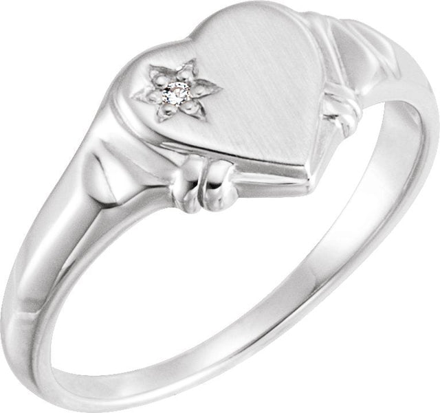14K Gold Round Natural Diamond Accented Youth Heart Ring - White Gold