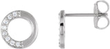 14K Gold Round Natural Diamond Accented Circle Earrings – 1.1mm Stones - White Gold