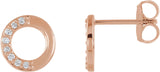 14K Gold Round Natural Diamond Accented Circle Earrings – 1.1mm Stones - Rose Gold