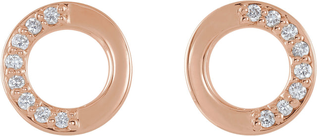 14K Gold Round Natural Diamond Accented Circle Earrings – 1.1mm Stones - Rose Gold - view 2