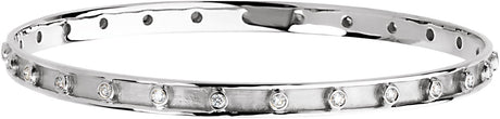 14K Gold Round Natural Diamond Stackable Bezel-Set Bangle Bracelet