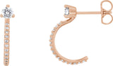 14K Gold Round Natural Diamond Accented J-Hoop Earrings – 3mm Stones - Rose Gold
