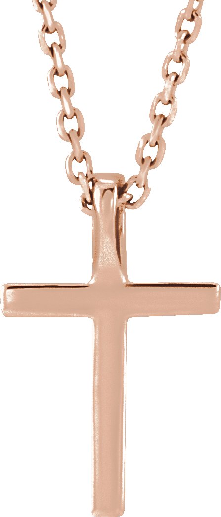 14K Gold Round Natural Pink Tourmaline Petite Cross Necklace or Pendant - Rose Gold - view 3