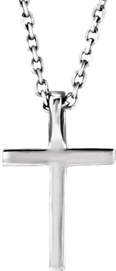 14K Gold Round Natural Blue Sapphire Petite Cross Necklace or Pendant - White Gold - view 2