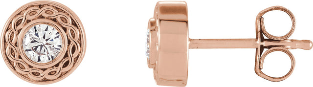 14K Gold Round Natural Diamond Bezel-Set Earrings - Rose Gold