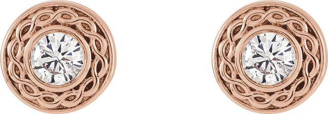 14K Gold Round Natural Diamond Bezel-Set Earrings - Rose Gold - view 2