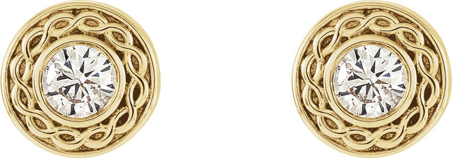 14K Gold Round Natural Diamond Bezel-Set Earrings - Yellow Gold - view 2