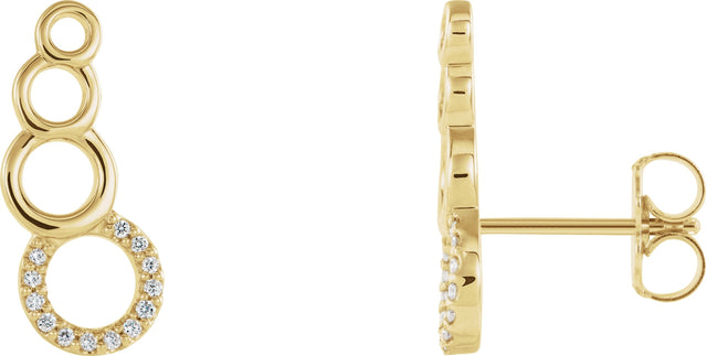 14K Gold Round Natural Diamond Accented Geometric Ear Climbers - Yellow Gold