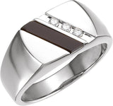 14K Gold Natural Black Onyx Accented Signet Ring - White Gold