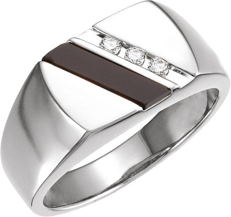 14K Gold Natural Black Onyx Accented Signet Ring - White Gold