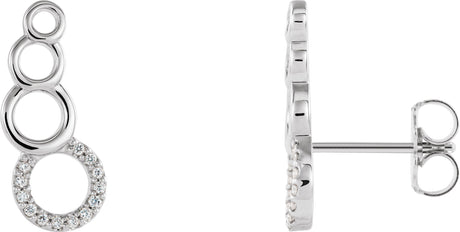 14K Gold Round Natural Diamond Accented Geometric Ear Climbers - White Gold