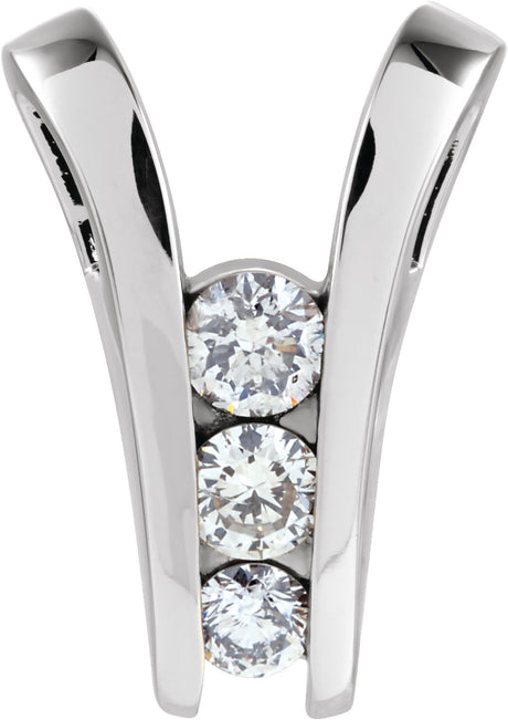 14K Gold Round Natural Diamond Three-Stone Slide Pendant - White Gold