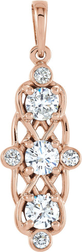 14K Gold Round Natural Diamond Three-Stone Pendant – 1/2 CTW