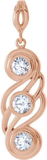 14K Gold Round Natural Diamond Three-Stone Bezel-Set Pendant – 3/8 CTW - Rose Gold