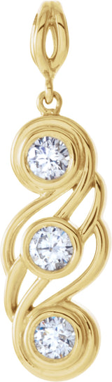 14K Gold Round Natural Diamond Three-Stone Bezel-Set Pendant – 3/8 CTW - Yellow Gold
