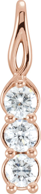 14K Gold Round Lab-Grown Diamond Three-Stone Pendant - Rose Gold