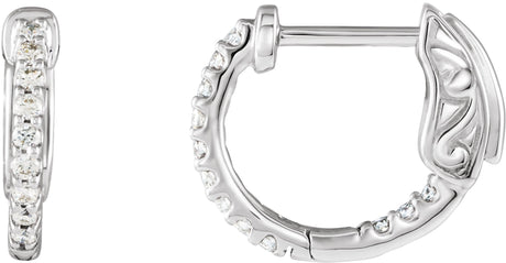 14K Gold Round Natural Diamond Inside-Outside Hoop Earrings – 1.3-2.6mm Stones - White Gold