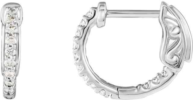 14K Gold Round Natural Diamond Inside-Outside Hoop Earrings – 1.3-2.6mm Stones - White Gold