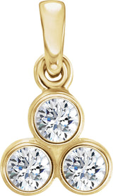 14K Gold Round Natural Diamond Three-Stone Pendant – up to 1/10 CTW - Yellow Gold
