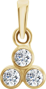 14K Gold Round Natural Diamond Three-Stone Pendant – up to 1/10 CTW - Yellow Gold