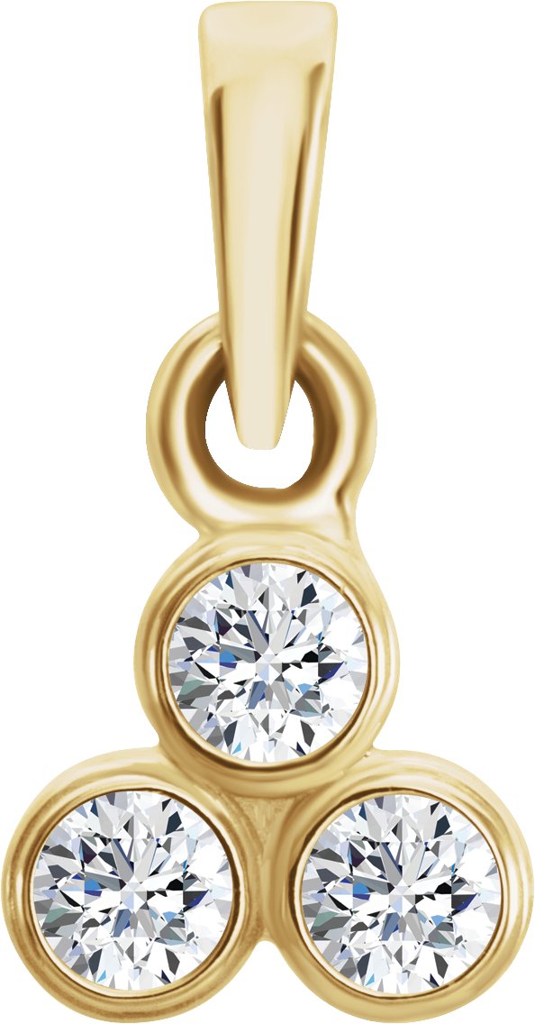 14K Gold Round Natural Diamond Three-Stone Pendant – up to 1/10 CTW - Yellow Gold