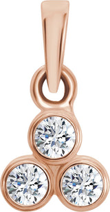14K Gold Round Natural Diamond Three-Stone Pendant – up to 1/10 CTW - Rose Gold
