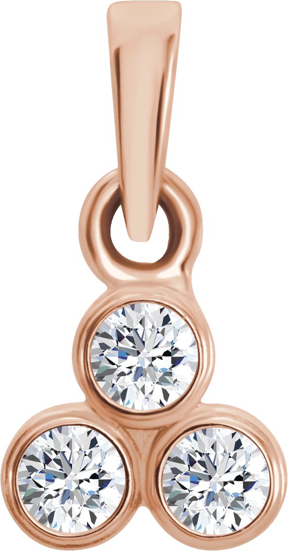 14K Gold Round Natural Diamond Three-Stone Pendant – up to 1/10 CTW - Rose Gold