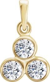 14K Gold Round Natural Diamond Three-Stone Pendant – up to 1/10 CTW - Yellow Gold