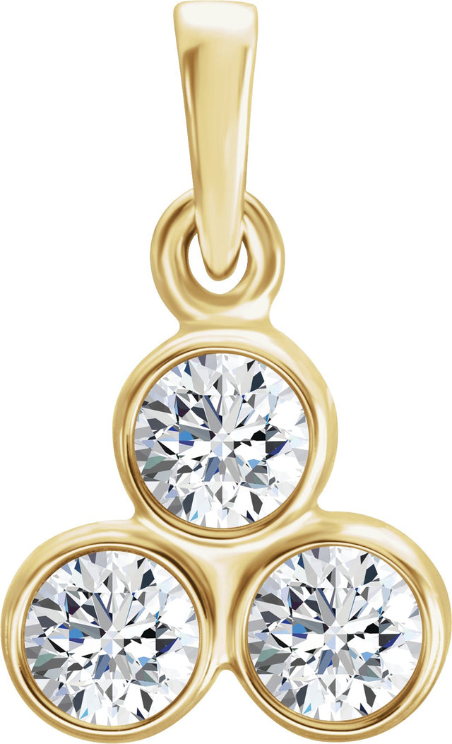 14K Gold Round Natural Diamond Three-Stone Pendant – up to 1/10 CTW - Yellow Gold