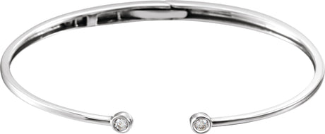 14K Gold Round Natural Diamond Accented Hinged Cuff Bracelet - White Gold
