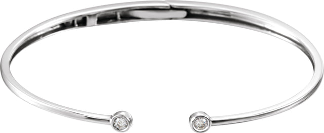 14K Gold Round Natural Diamond Accented Hinged Cuff Bracelet - White Gold