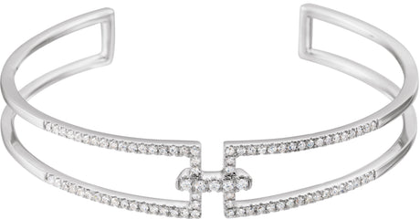 14K Gold Round Natural Diamond Accented Cuff Bracelet