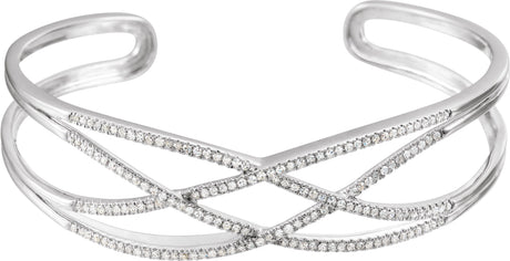 14K Gold Round Natural Diamond Criss-Cross Cuff Bracelet