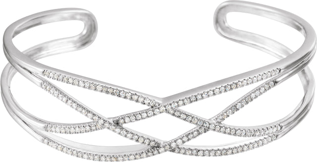 14K Gold Round Natural Diamond Criss-Cross Cuff Bracelet