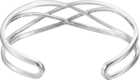 14K Gold Round Natural Diamond Criss-Cross Cuff Bracelet - view 2