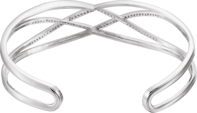 14K Gold Round Natural Diamond Criss-Cross Cuff Bracelet - view 2