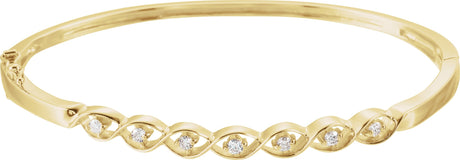 14K Gold Round Natural Diamond Accented Hinged Bangle Bracelet – 2.2mm Stones