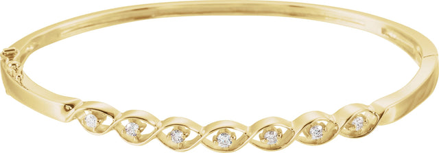 14K Gold Round Natural Diamond Accented Hinged Bangle Bracelet – 2.2mm Stones
