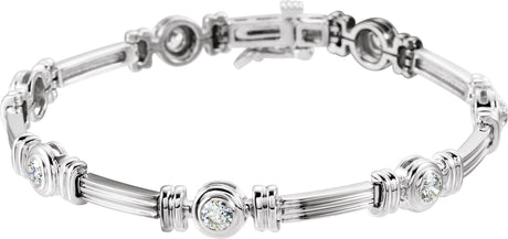 14K Gold Round Natural Diamond Bezel-Set Line Bracelet