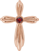 14K Gold Round Natural Mozambique Garnet Bezel-Set Cross Necklace or Pendant - Rose Gold
