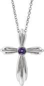 Platinum Round Natural Amethyst Bezel-Set Cross Necklace or Pendant