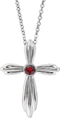 14K Gold Round Natural Mozambique Garnet Bezel-Set Cross Necklace or Pendant - White Gold